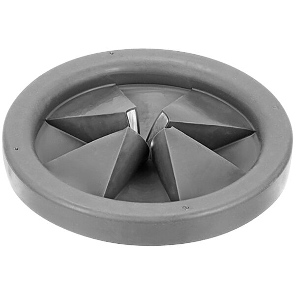 A grey circular All Points garbage disposer splash guard with a triangle design.