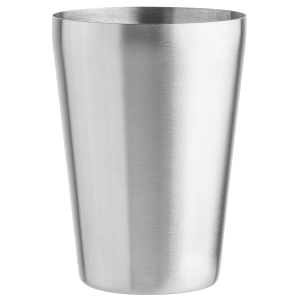 A silver Tablecraft stainless steel cocktail shaker tin.