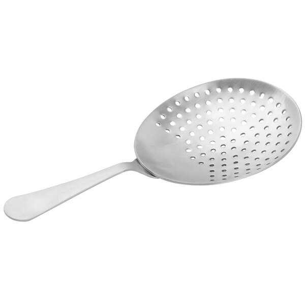 A Tablecraft stainless steel Julep strainer with holes.