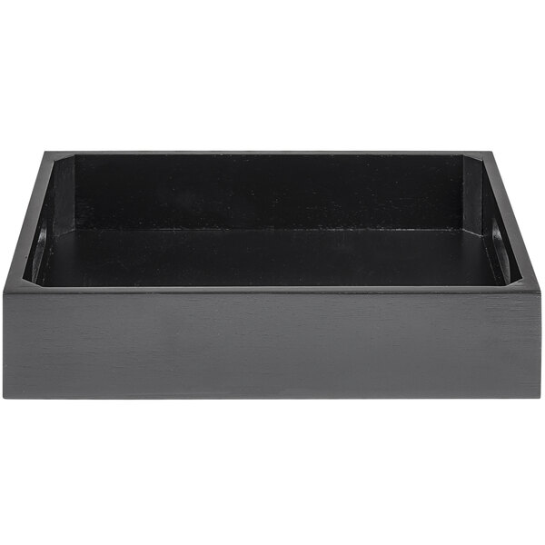 A black rectangular Tablecraft serving crate with a solid bottom.