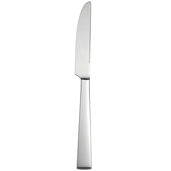 A silver Sant'Andrea Elevation steak knife with a black handle on a white background.
