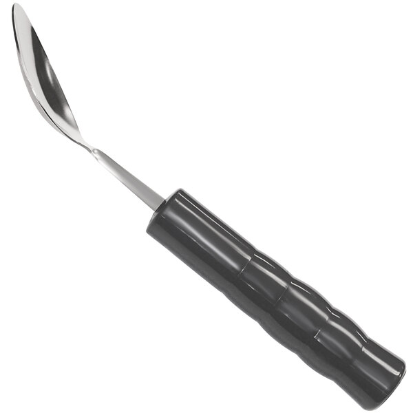 A black and silver Richardson Products Inc. adaptive tablespoon with a weighted handle.