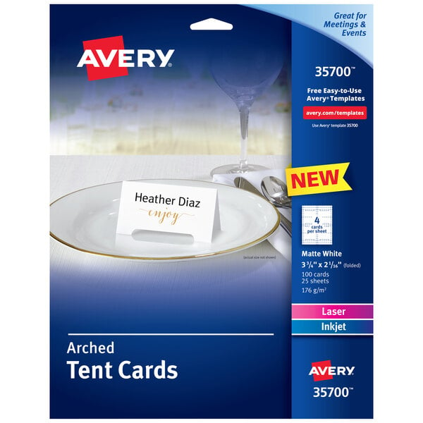 A white Avery Arched Die-Cut Tent Card on a white plate.