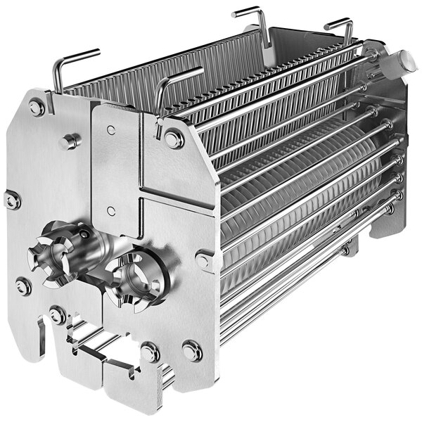 A stainless steel Bizerba Julienne Liftout Strip Cutter Set with many metal rods.