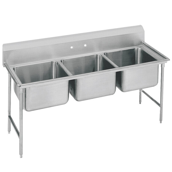 Advance Tabco T9-3-54 Regaline Three Compartment Stainless Steel Commercial Sink - 62" Long, 16" x 20" x 12" Compartments