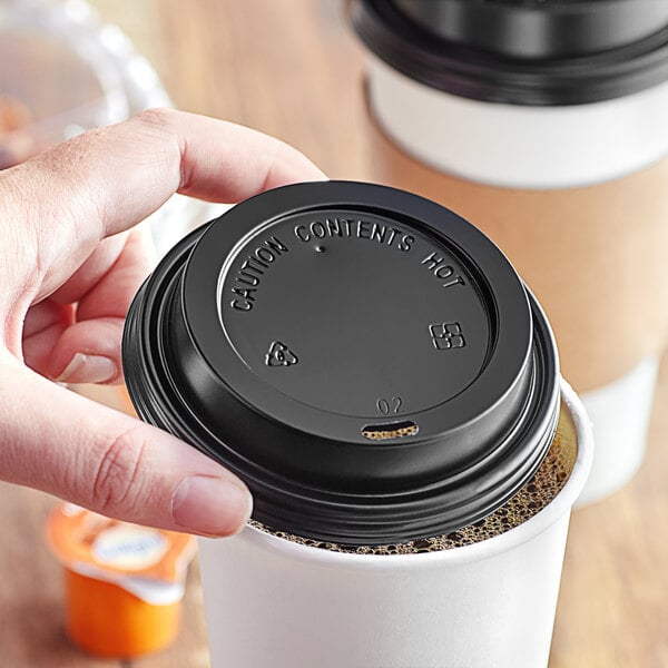 Choice Black Hot Paper Cup Travel Lid for 10-24 oz. Standard Cups and 8 oz.