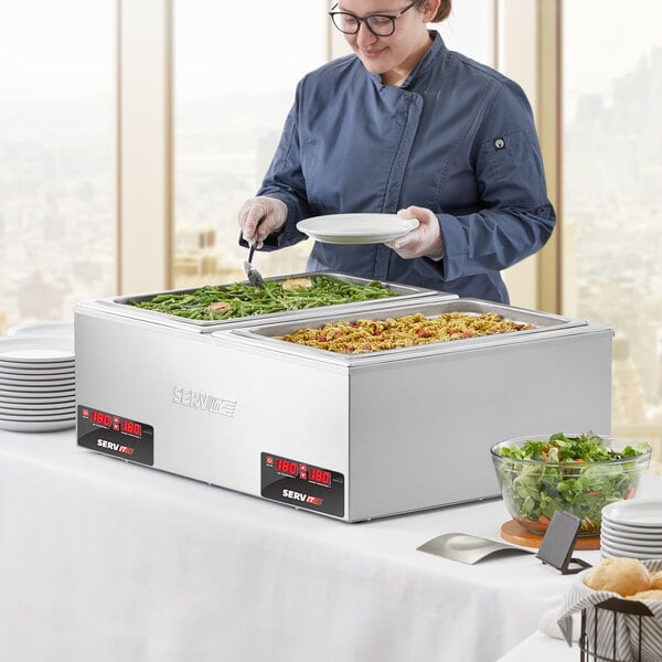 ServIt FW200D 12" x 20" Full Size Dual Well Electric Countertop Food Warmer with Digital Controls - 120V, 2000W