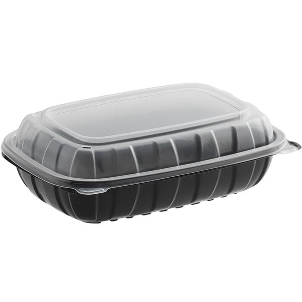Choice 9 x 6 x 3 Microwaveable 1-Compartment Black / Clear Plastic  Hinged Container - 100/Case