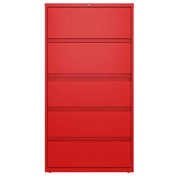 Hirsh Industries 24258 HL10000 Series Lava Red FiveDrawer Lateral File with RollOut