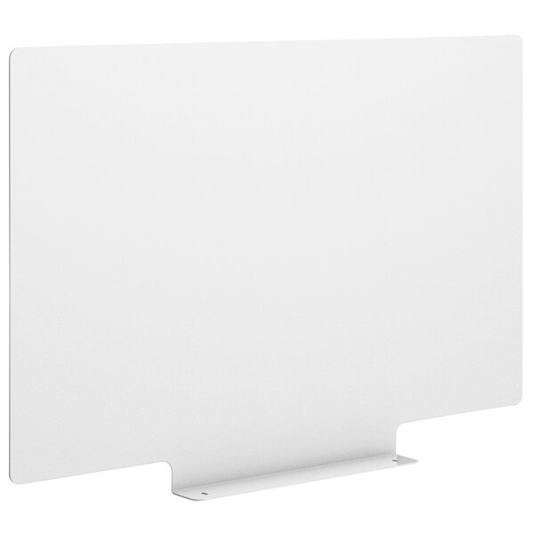 A white rectangular object with a metal mount.