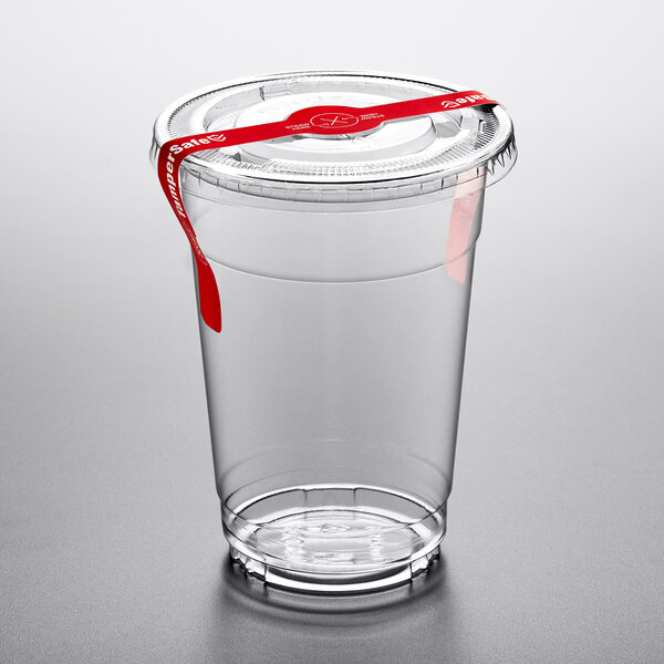 24 Oz Disposable Plastic To Go Cups with Flat Lids and Straws