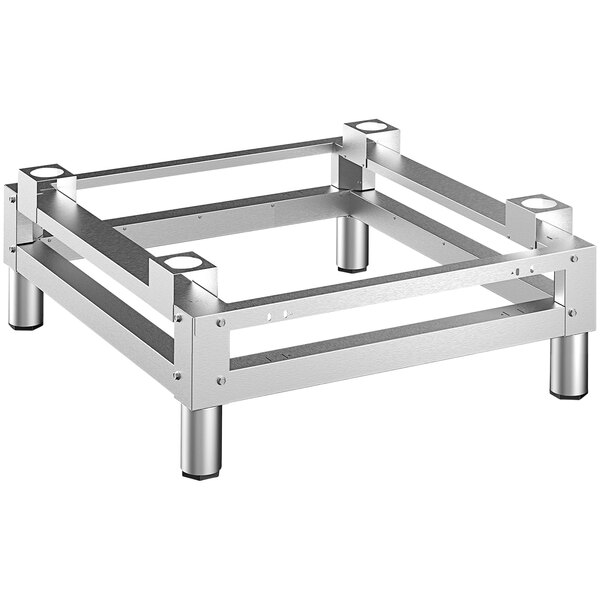An Axis metal stand with black legs for double stacked ovens.