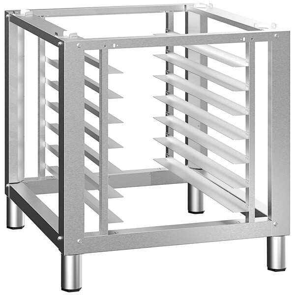 A metal frame with shelves designed to hold a convection oven.