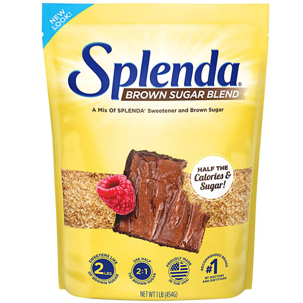 A yellow bag of Splenda brown sugar blend with a label.
