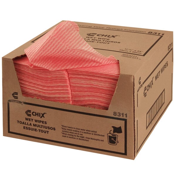 A case of pink Chicopee wet wipes.