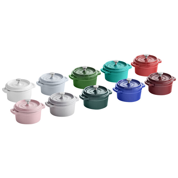 Valor 8 oz. Fern Green Enameled Mini Cast Iron Pot with Cover
