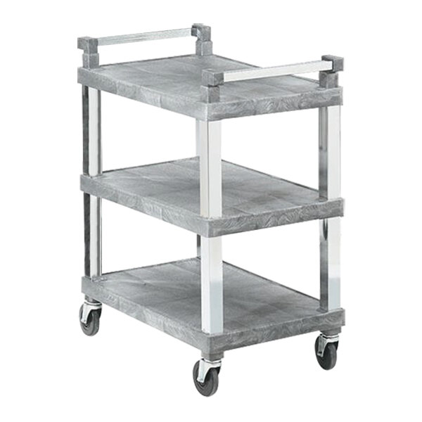 A Vollrath grey plastic utility cart with metal legs.
