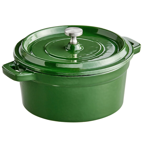 Valor 8 oz. Fern Green Enameled Mini Cast Iron Pot with Cover