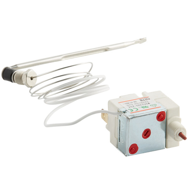 An Avantco temperature limiter with a wire attached.