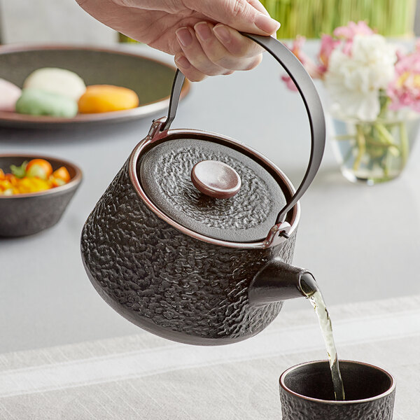 Acopa Heika 24 oz. Black Matte Textured Stoneware Teapot with Lid