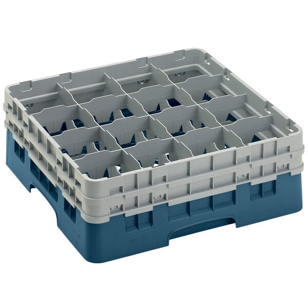 Cambro 16S534414 Camrack 6 1/8" High Customizable Teal 16 Compartment Glass Rack
