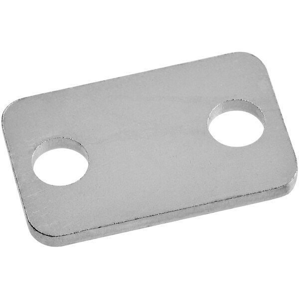 A silver rectangular Garde can opener knife support plate with two holes.