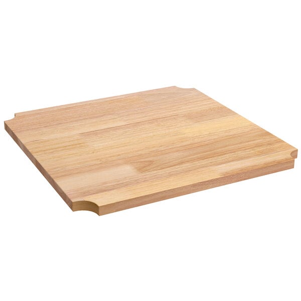 A Regency hardwood cutting board insert for wire shelving with a hole in the middle.