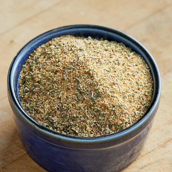A bowl of Lawry's Salt-Free Garlic and Herb Seasoning.