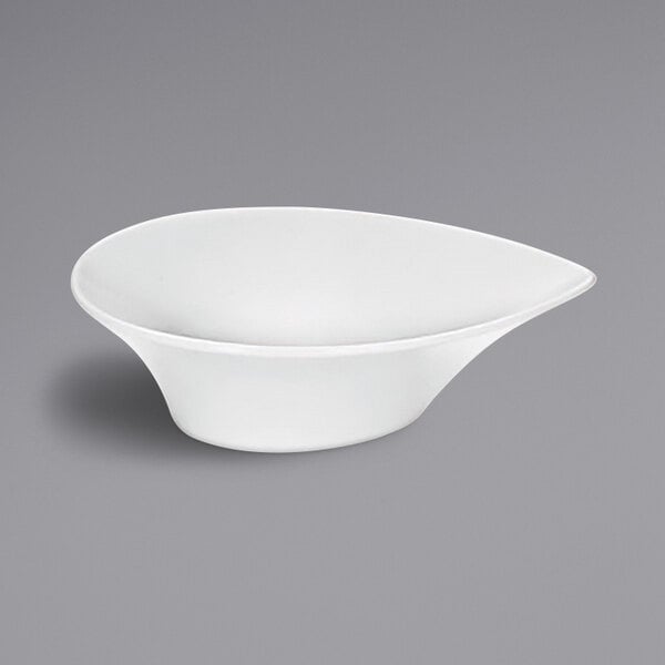 A white teardrop-shaped sauce boat on a white background.