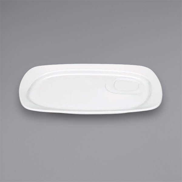 A white rectangular Bauscher porcelain platter with a small oval well.