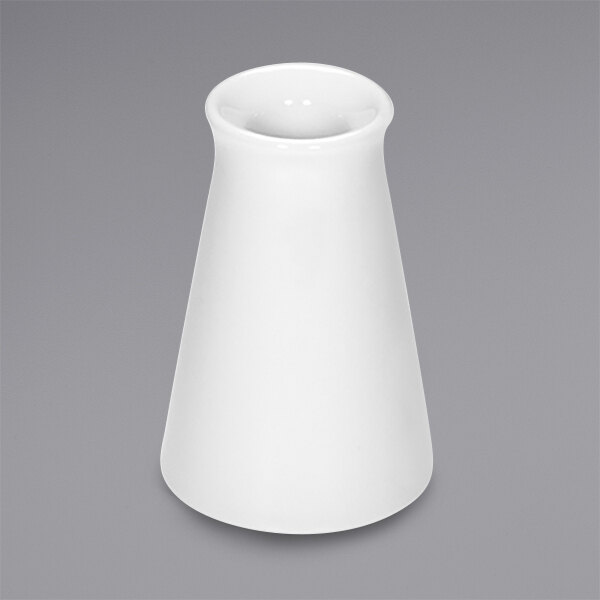 A Bauscher bright white porcelain candle stick with a white background.