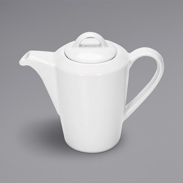 A Bauscher bright white porcelain coffee pot with a lid.
