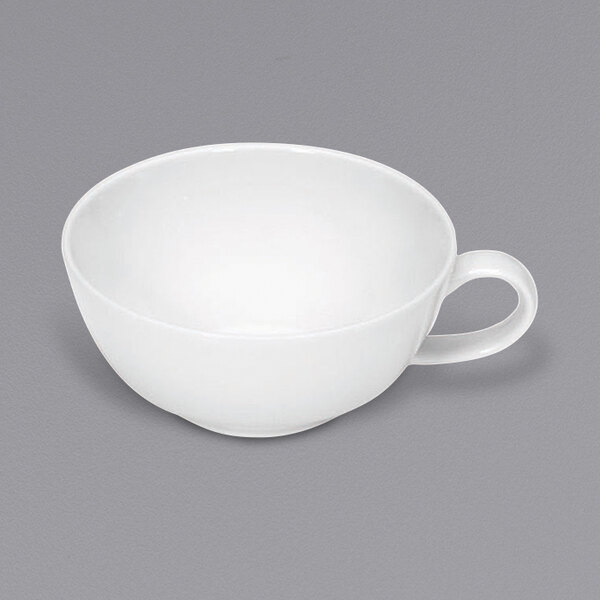 A Bauscher bright white tea cup with a handle.