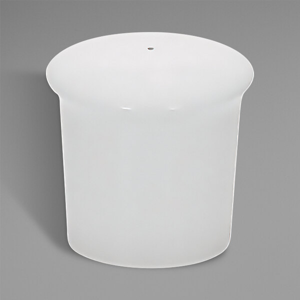 A Bauscher bright white porcelain pepper shaker with a lid.