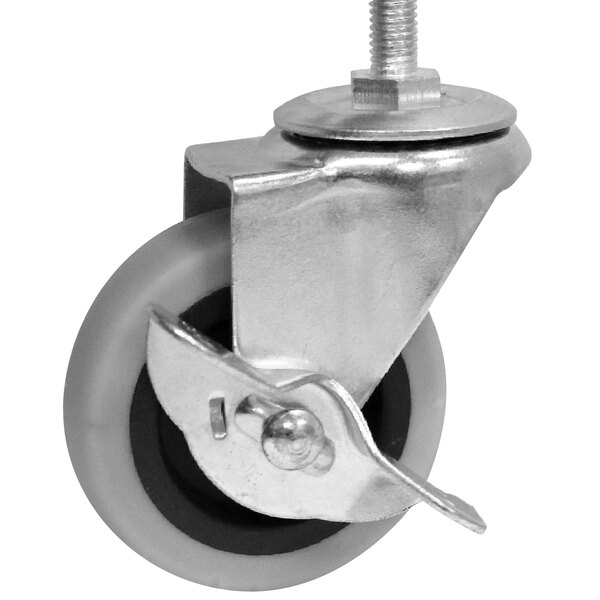 A National Public Seating caster with a metal wheel and a screw.