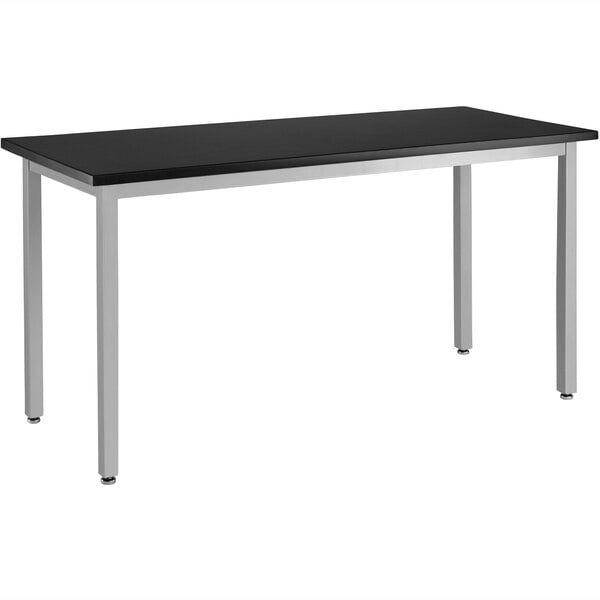 A grey steel National Public Seating science lab table with a grey top.