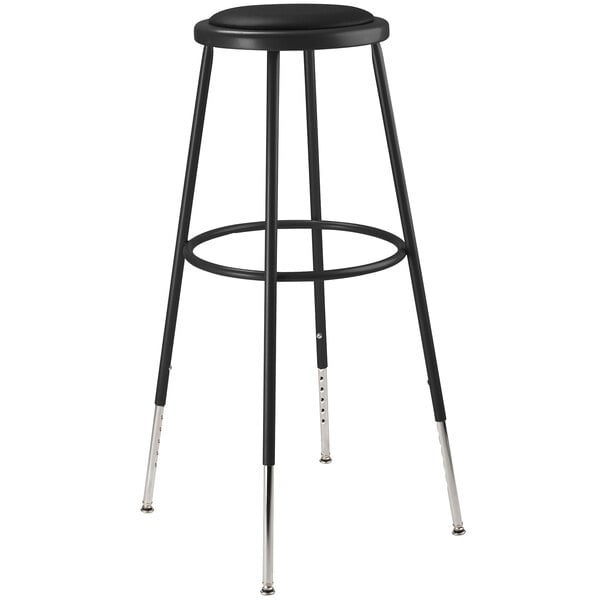 National Public Seating 6430H-10 32" - 39" Black Height Adjustable Round Padded Lab Stool