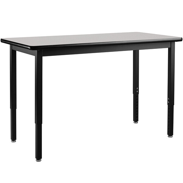 A black rectangular National Public Seating utility table with black legs.