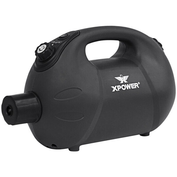 A black XPOWER fogger machine with a handle and buttons.