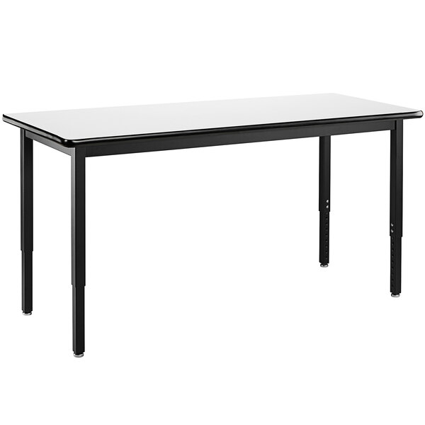 A black rectangular table with a white surface.