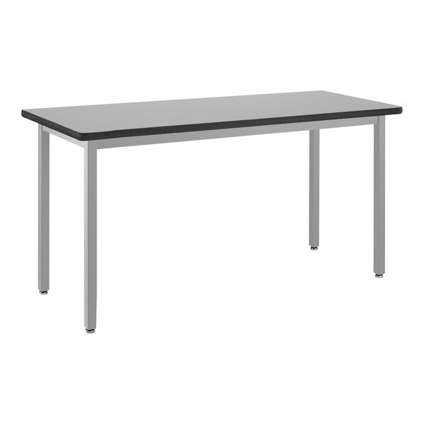 A rectangular National Public Seating utility table with a gray top and metal legs.