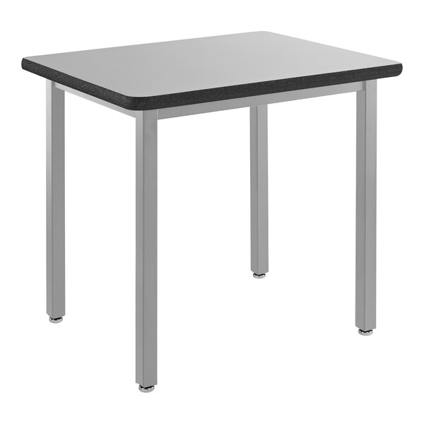 A National Public Seating utility table with a gray top and metal legs.