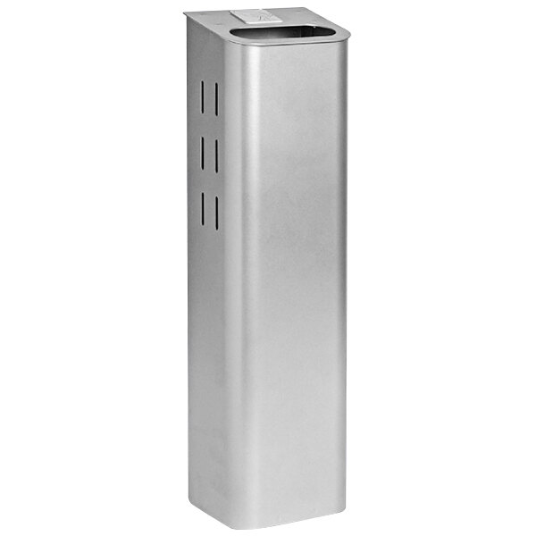 A silver rectangular Purell wipe station waste bin with a lid.