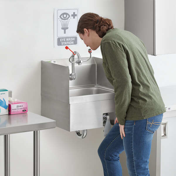 Regency 17" x 15" Wall Mounted Hands-Free Hand Sink with Knee Operated Eyewash Station and Side Splashes