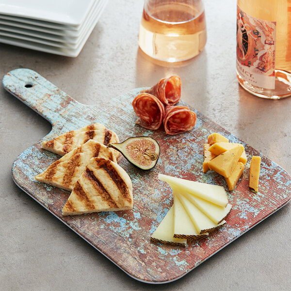 American Metalcraft RM10 10" x 9" x 1/2" Rectangular Faux Reclaimed Wood Melamine Serving Board with Handle