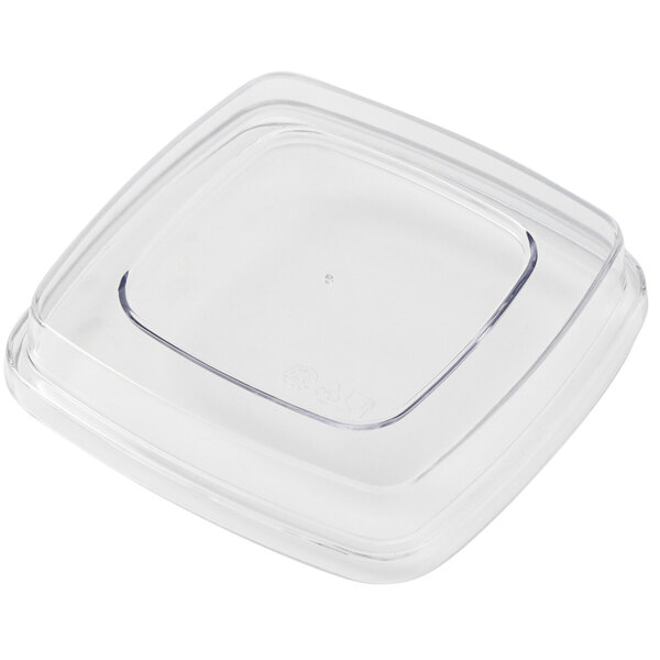 A clear American Metalcraft square plastic lid with a small square cut out.