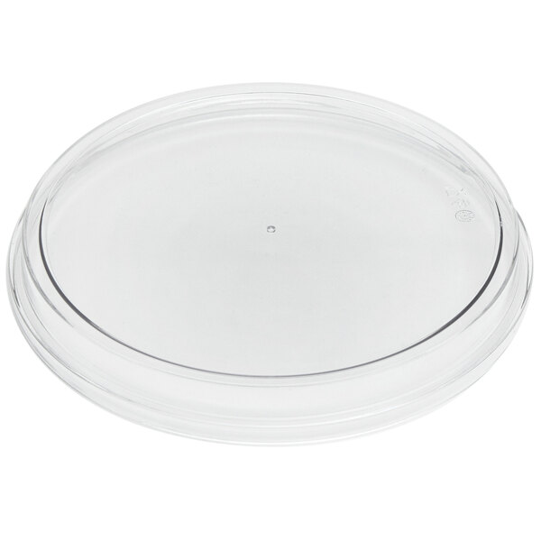 A clear plastic container with a round clear plastic lid.