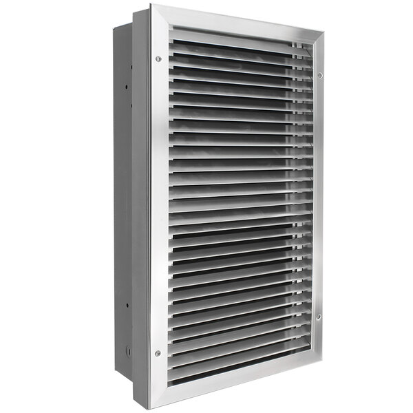 A stainless steel King Electric architectural vent for a heater with a grille.