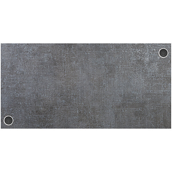 A rectangular grey BFM Seating tabletop with holes in it.