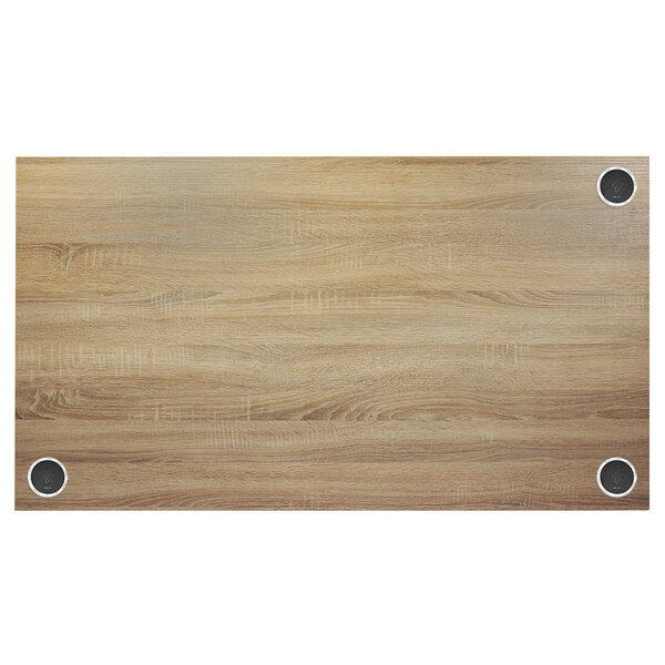 A BFM Seating Sawmill Oak rectangular wood table top.
